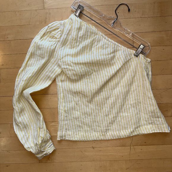 FRAME yellow/white stripe linen top, S, GD1215 - Picture 6 of 7